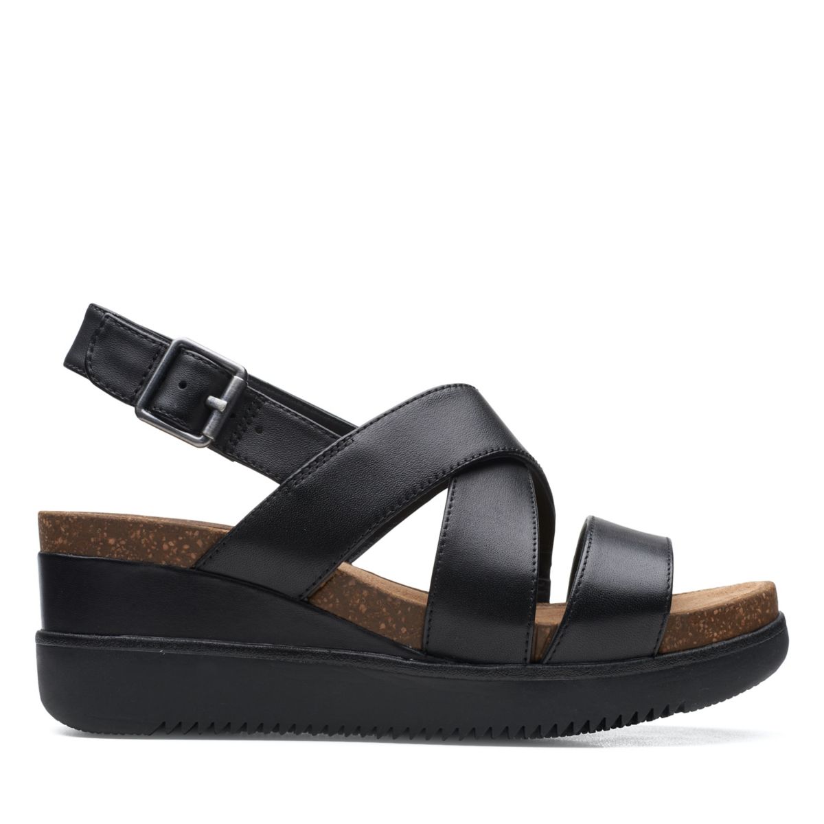 Women's Clarks Lizby Cross Wedge Sandals Black | 67632171