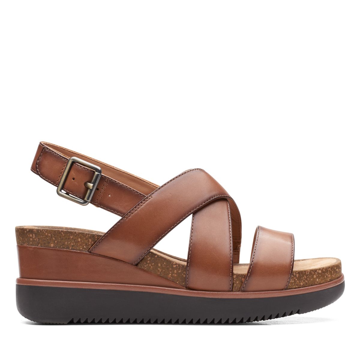 Women's Clarks Lizby Cross Wedge Sandals Dark Brown | 69729476